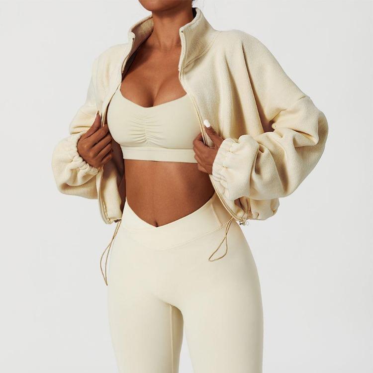 Women's Fashion Fleece Pullover Solid Color Sweatshirt Top with Warm Stand Collar Zipper Long Sleeve
