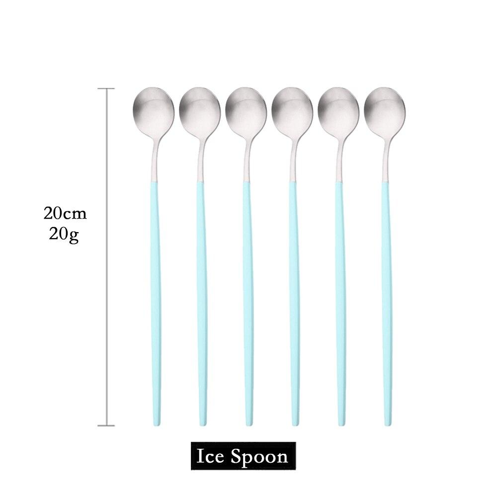 6pcs/set Long Handled Stainless Steel Coffee Spoon Ice Cream Dessert Tea Spoon Mixing Stirring Cooking Long Handle Spoon Tableware