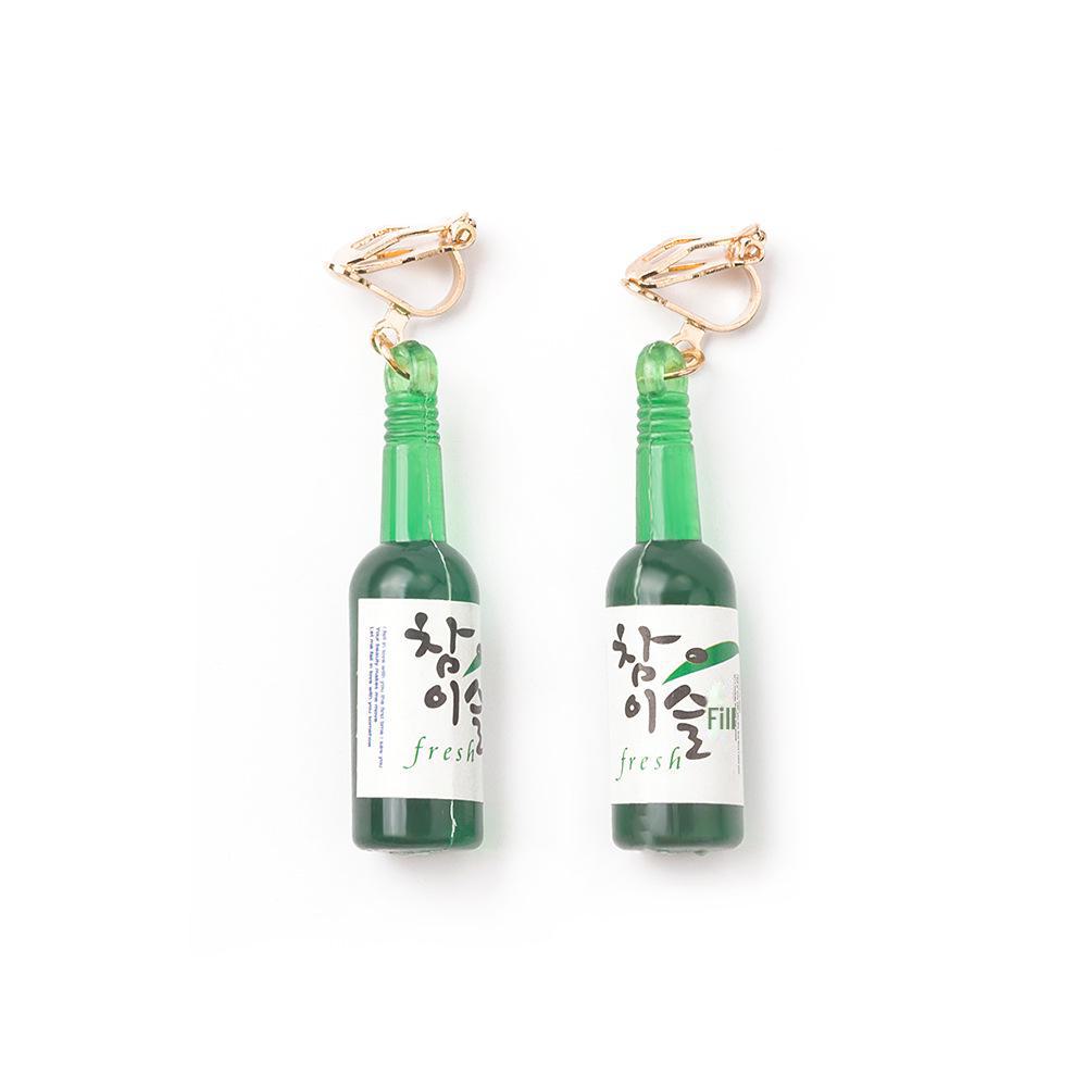 

Серьги из зеленого стекла с корейским вкусом соджу и пивной бутылки — игривый, необычный дизайн, легкое крепление