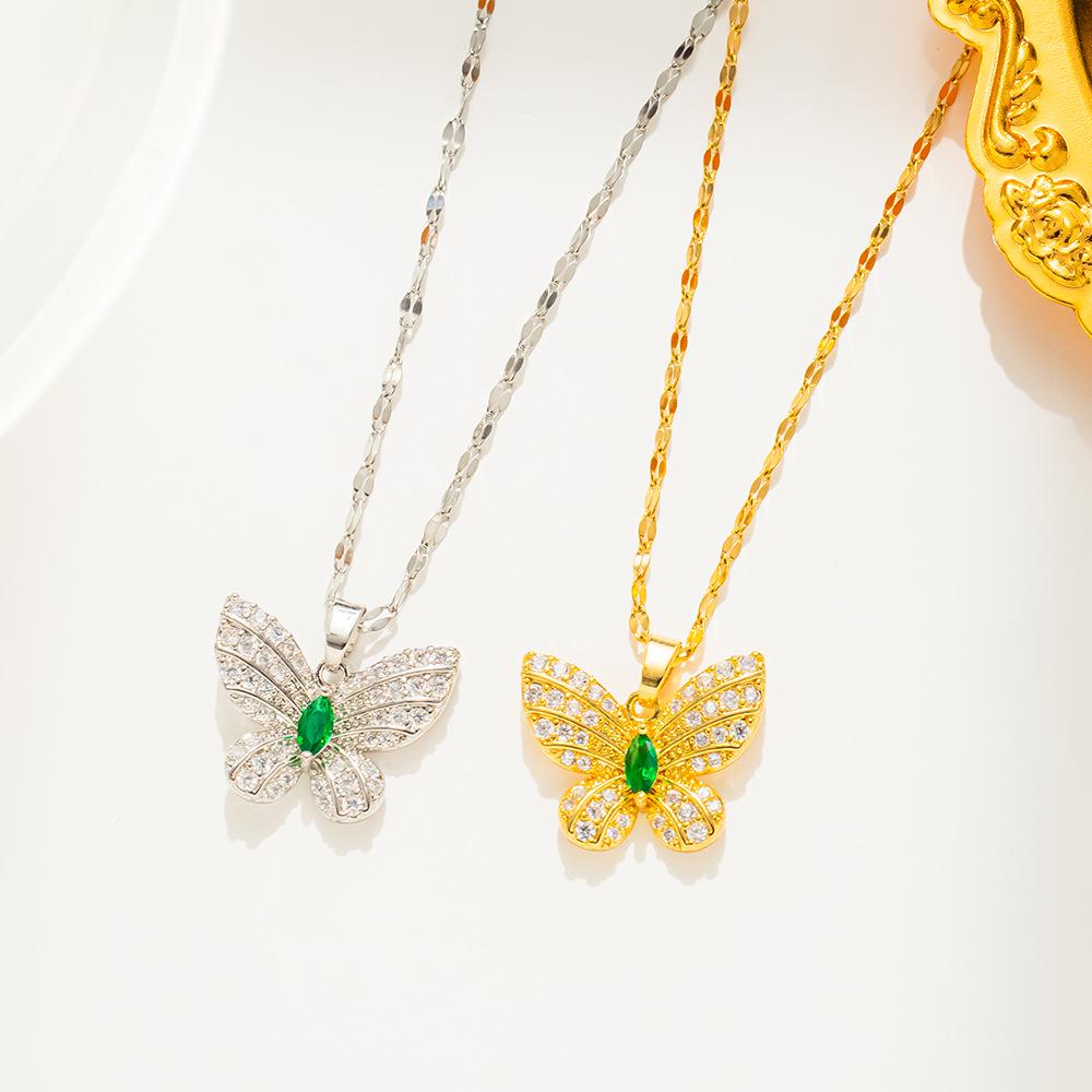 Elegant Colorfast 18K Rose Gold Necklace with Swan & Four-Leaf Clover Charm