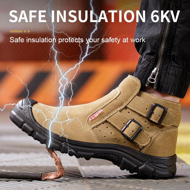 Fashion High Top Safety Shoes Man Steel Toe Work Shoes Protective Work Safety Boots for Men Women Non-slip Suede Leather Welder Shoes