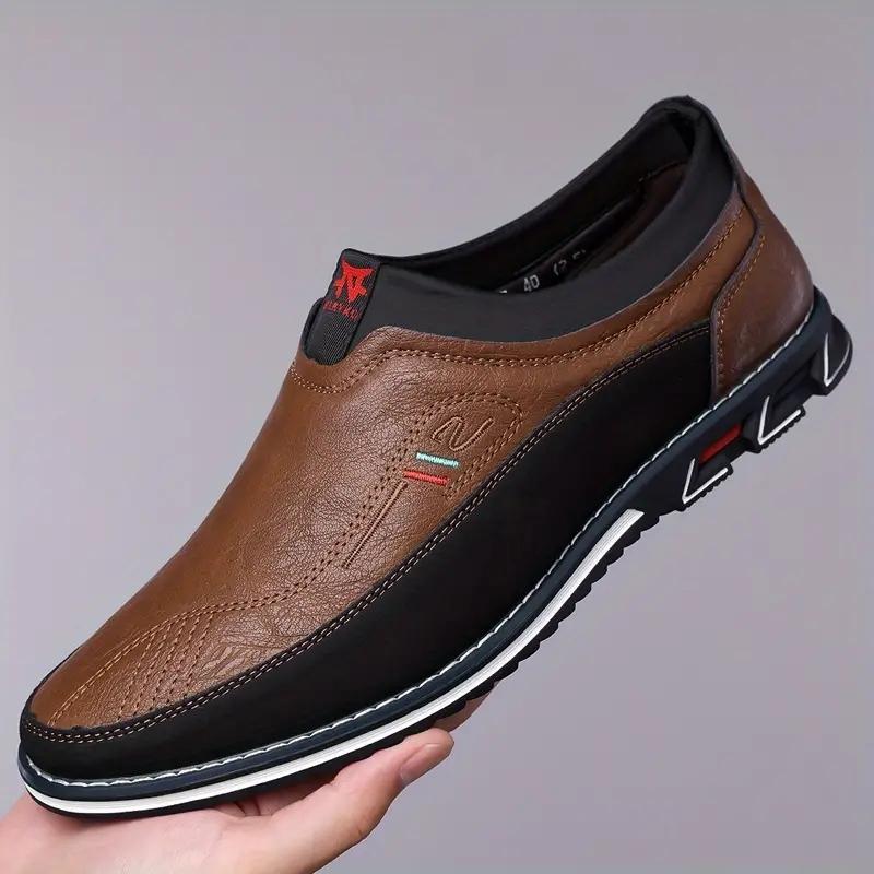 Men's Fashionable Comfortable Slip-On Loafers Anti-Slip Soft Bottom Casual Shoes Leather Slip-On Boots-1983