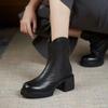 Mode Leder Mittelhoch Absatz Runde Zehe Warme Damen Halbstiefel Herbst Winter Wasserdicht Schick und Elegant Hot Damen Mid Calf Schuhe