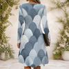 Women Abstract Printed Criss Cross V Neck Long Sleeve Fitted Curved Hem Dress