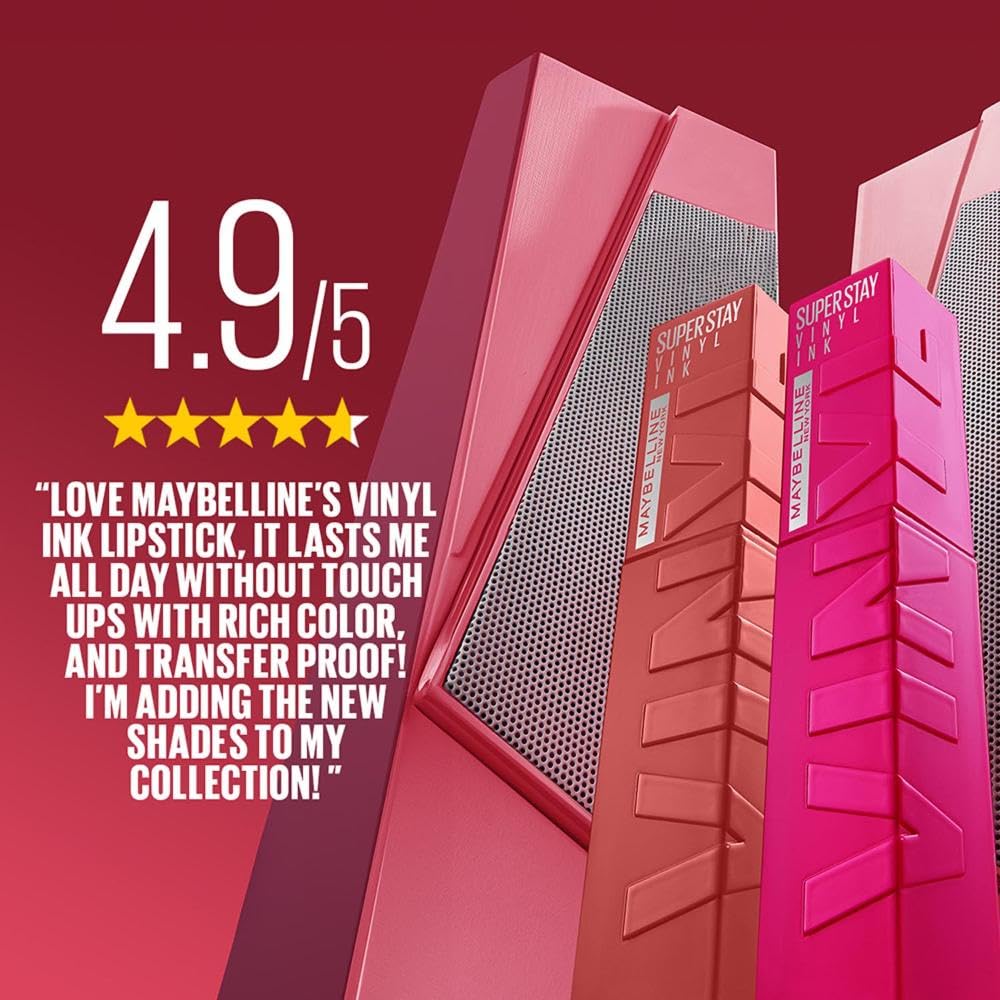 Maybelline Superstay Vinyl Ink Liquid Lipstick Peppy 4.2ml Long Lasting High Shine Color 16HR Wear