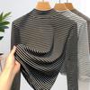 Women S Slim Fit Striped Half Turtleneck Long Sleeve Thermal Base Layer Top