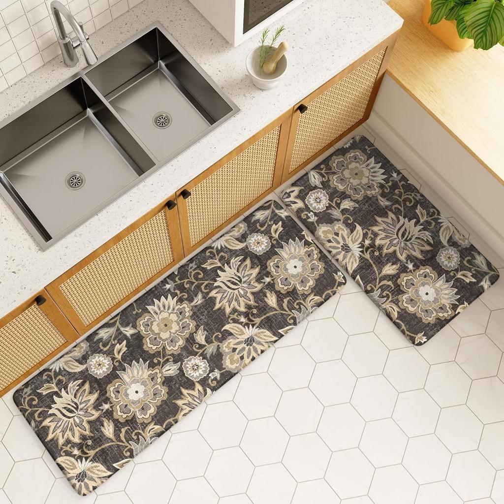 Anti Fatigue Cushioned Memory Foam Kitchen Rugs Floral Print Non Skid Waterproof Non-Slip Thick Cushioned Kitchen Mat Heavy Duty Comfort Standing Mat