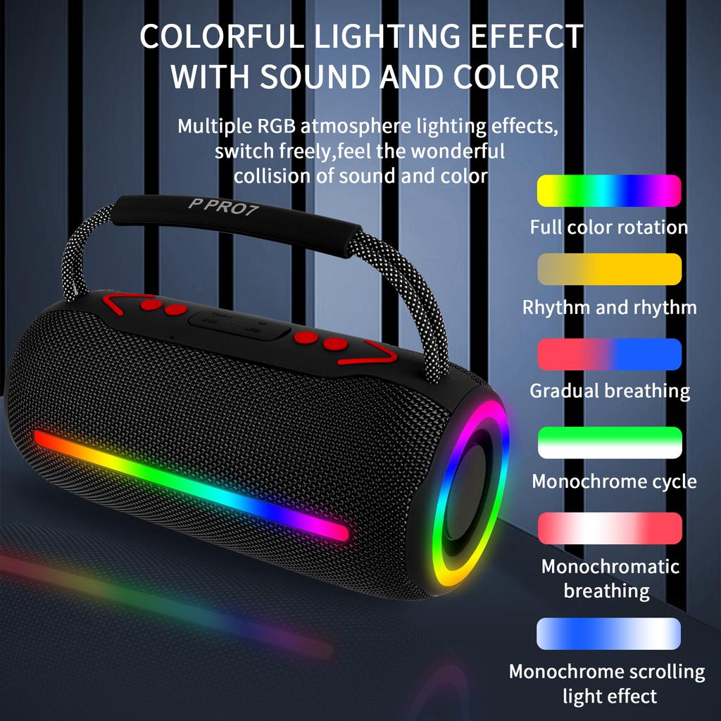 TWS 20W Shock Bass Cool Light Effect Portable Bluetooth Speaker Stereo Sound Wireless Subwoofer Boombox Home Karaoke Waterproof