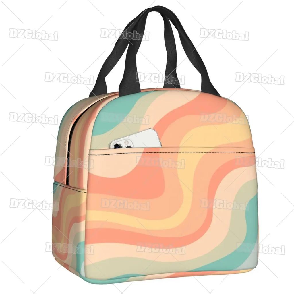 Liquid Swirl Abstract Pattern In Sage Green Insulated Lunch Bag Geometric Art Cooler Thermal Bento Box For Women Kids Food Bags