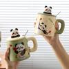 Creative Hand Painted Panda Ceramic Cups  Cute Retro Mugs  High Appearance Level Couple Cups with LIDS  Household Drinking Cups