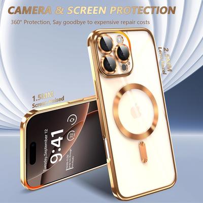 Luxury Strong Magnetic For Magsafe Case For iPhone 16 15 14 13 12 11 Pro Max Plus Plating Silicone Clear Soft Thin Cover Shell