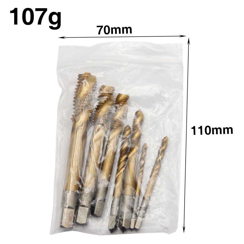 7-teiliger Hochgeschwindigkeitsstahl Schneckenspitzenbohrer M3-M12 Spiralbohrer titannitriert Maschinengewindebohrer Durchgangsloch-Gewindebohrsatz