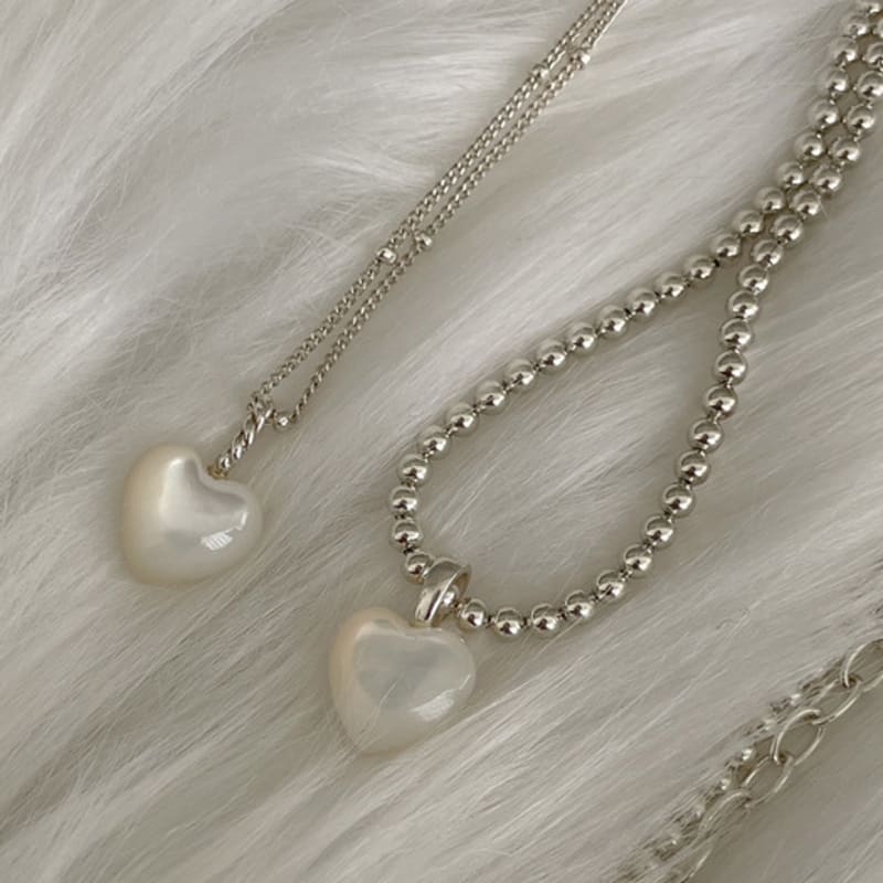 Melliv Silbernes Herz Perlmutt Kugelkette Halskette_mvn41