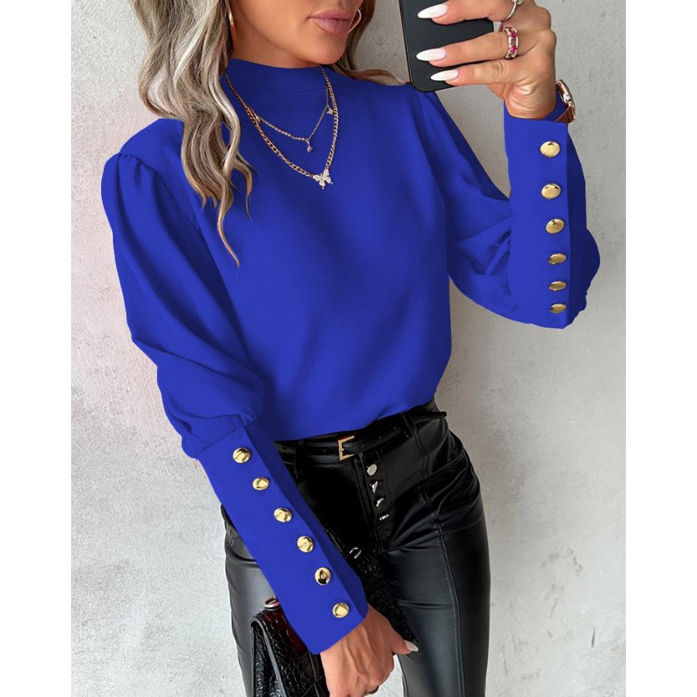 HNXC Women's Fashion Casual Autumn Winter Solid Color Print Long Sleeve Half Turtleneck Blouses & Shirts