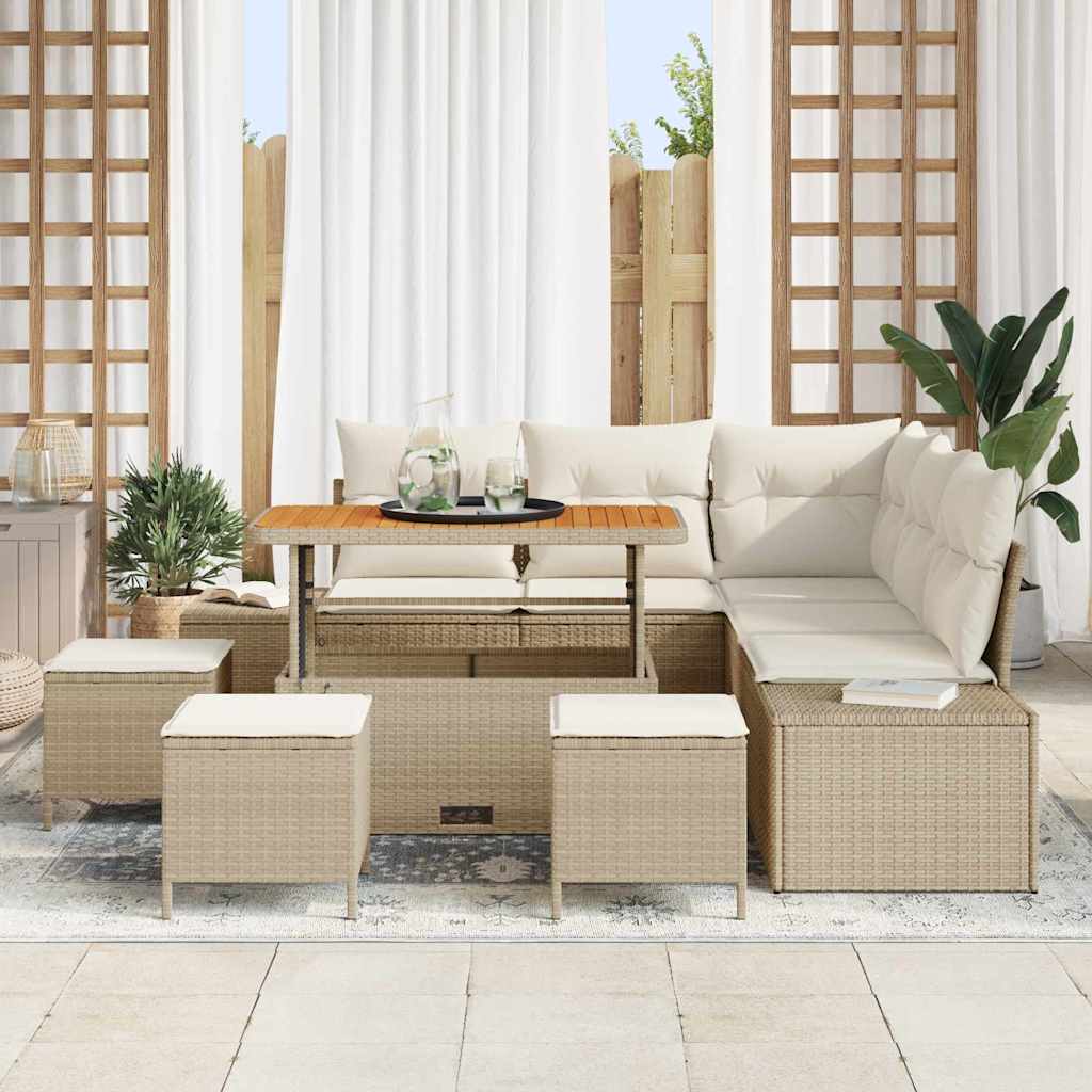 Garden Sofa Set with Cushions 9 pcs Beige Poly Rattan