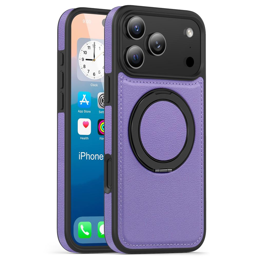 iPhone 17 16 15 14 13 12 11 Pro Max Plus için İş Derisi Dönen Braketli Telefon Kılıfı Magsafe Manyetik Halka Stand Tutucu Kapak