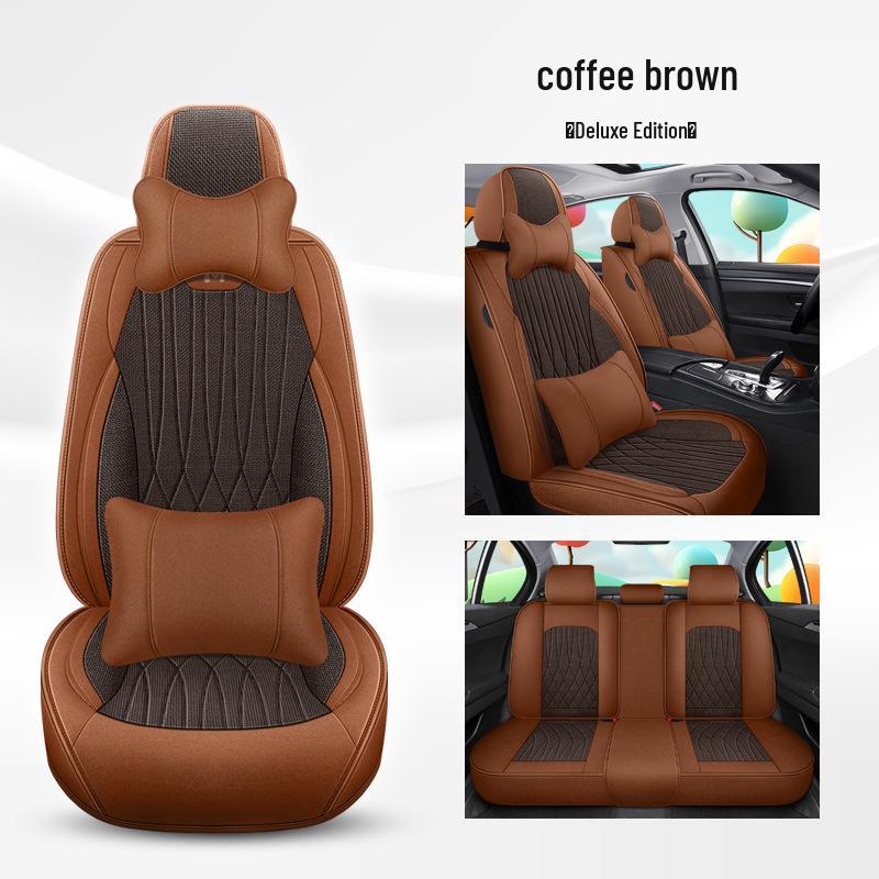 Universal Breathable Linen Car Seat Cushion - Full Surround for All Seasons, Fits Five Seats