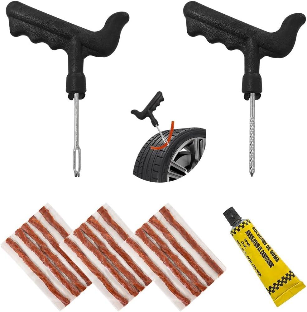 

Car Tire Repair Kit with Plug Universal Patch Set to Fix Punctures Plug Flat T Handle Vehicle Tire Repair Tool with 15PCS String