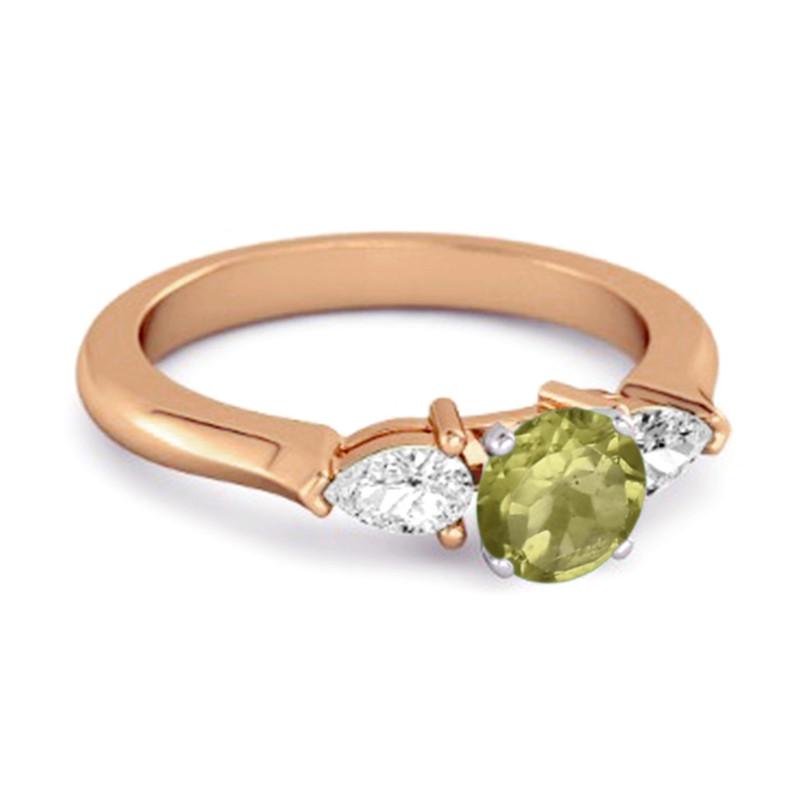 Peridot Three Stone Pear Accent Ring - Sterling Silver Rose Gold Vermeil