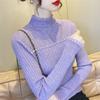 In Stock Autumn Winter Korean Womens Semi High Neck Solid Pullover Base Layer Multi Color Slimming Cutout Knit Sweater