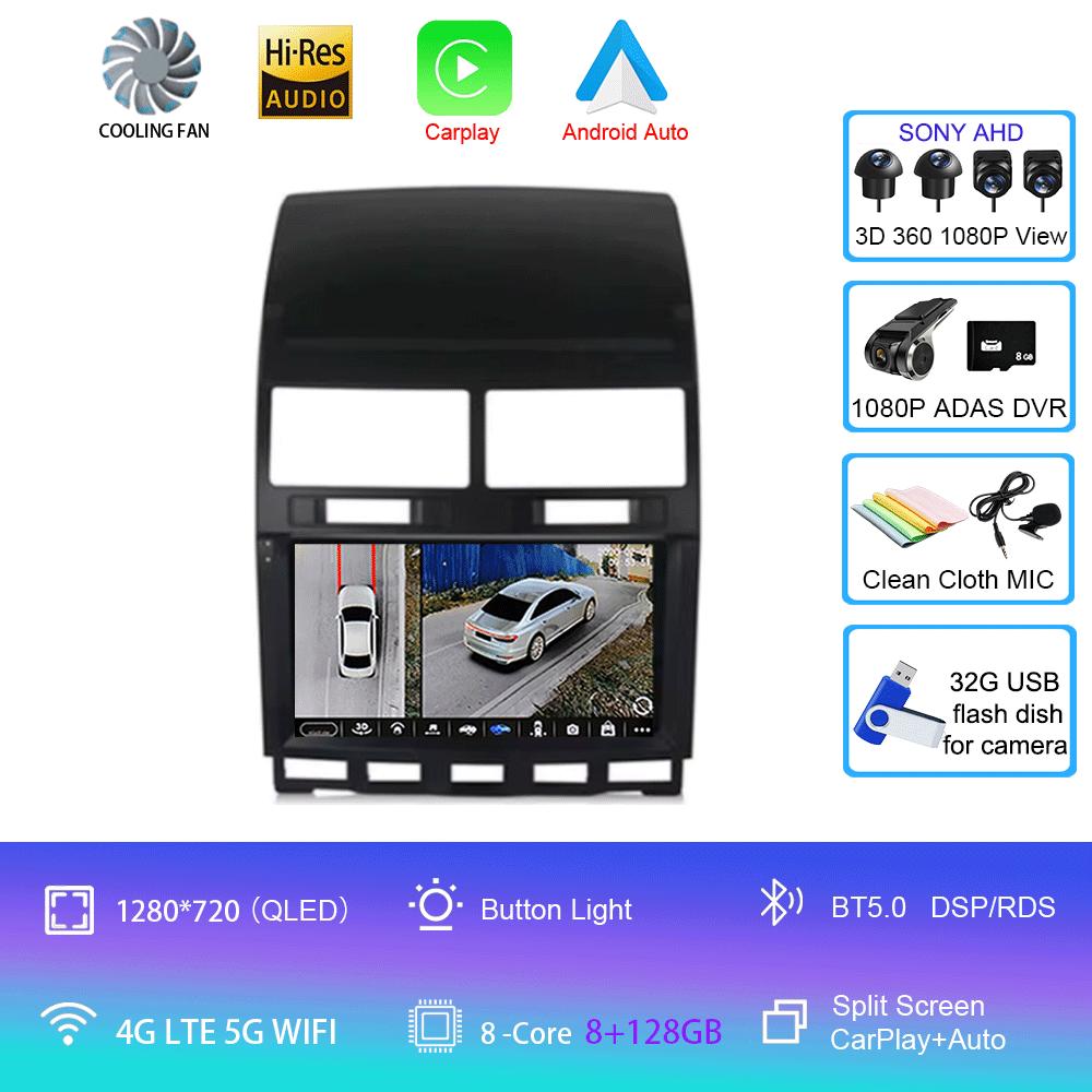 Car Radio Android 14 Carplay Auto For Volkswagen Touareg GP 2002 - 2010 Navigation GPS Multimedia Player Stereo Video wifi+4G BT