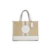 Dempsey 30 Classic Monogram Stripe Logo Accent Fabric And Leather Tote Bag Women Tote Bags Khaki White C8448-IMDQC