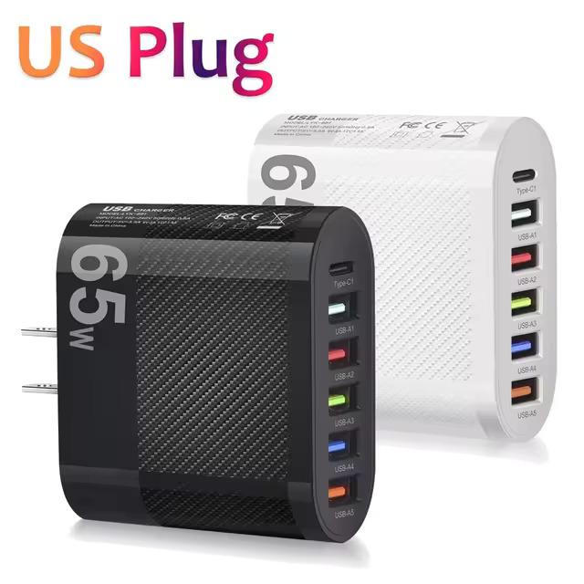 3.1A 5-портовое USB-зарядное устройство PD-адаптер для зарядки Xiaomi iPhone 16 15 Samsung Mobile Phone Quick Charge QC 3.0 Type C Fast Charger