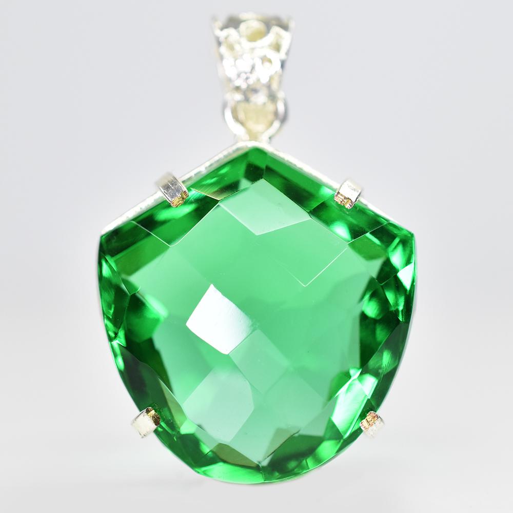 Top Qualität 80 Karat Natürlicher Grüner Topas Ausgefallen Zertifiziert 925 Silber Stein Anhänger MY.PD-97-NS