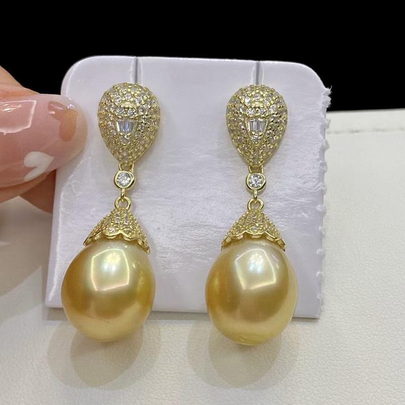 New Pearl Earrings AAAA 10-11m Natural South Sea Round Pearl Fashion Earrings 925 Pure Silver