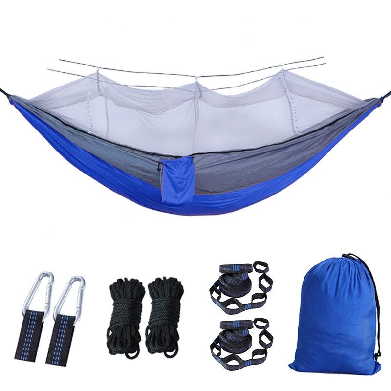 Portable Ripstop Camping Hammock with Mosquito Net - Quick-Open, Anti-Fall Design for Singles & Doubles