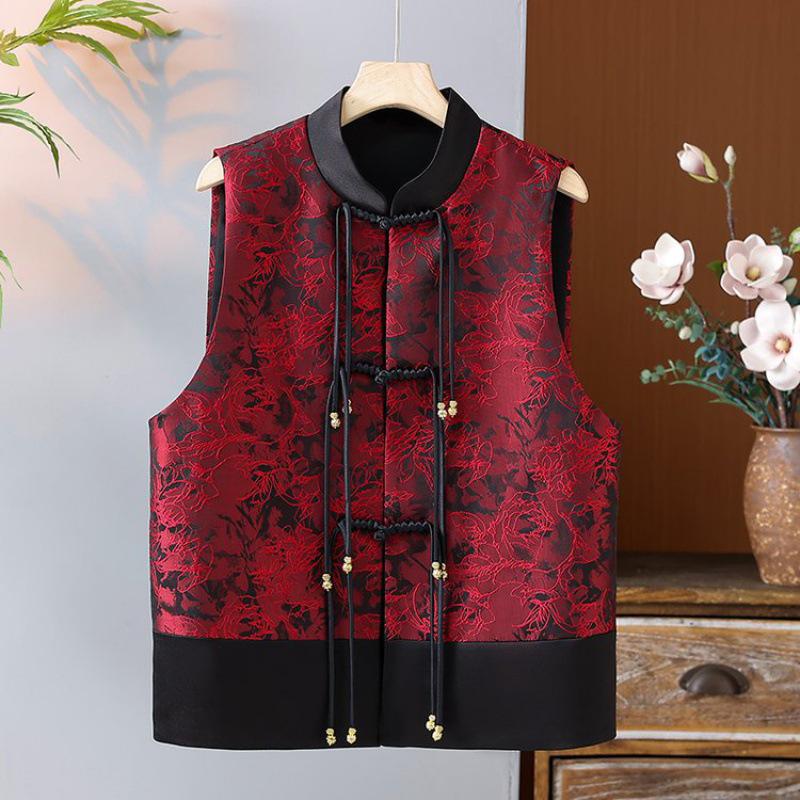 2024 Spring Retro Chinese-Style Sleeveless Women's Vest for Middle-Aged Ladies