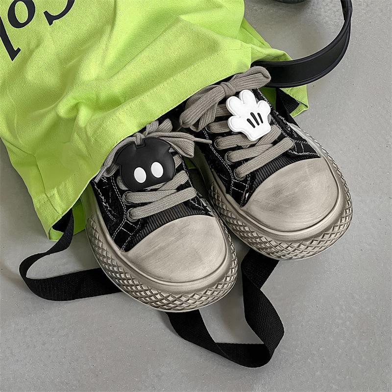 Dark Mickey Canvas Shoes Women's New Versatile Sports and Leisure Board Shoes Heightened Thick-soled Ugly Cute Big Head Shoes