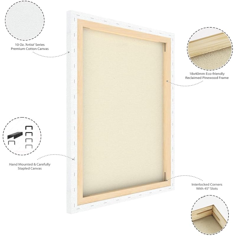 Variety Canvas 10 X 10 Inch 3 Piece Pre Stretched Canvas Board For Painting With Wooden Frame