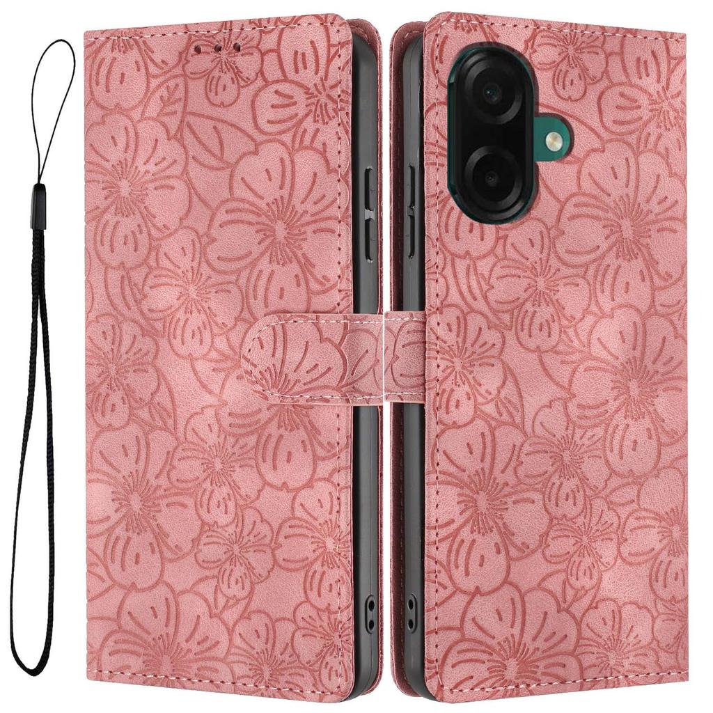 For Samsung Galaxy A07 4G/A06 4G/A06 5G Flip Case Cherry Blossom Pattern Leather Wallet Stand Phone Cover with Wrist Strap