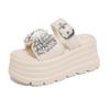 New Women's Summer Outdoor Thick Bottom Slip-On Slippers 8.5CM Butterfly Knot High Heels Bling Diamond Shoes Ladies Flat Sandals