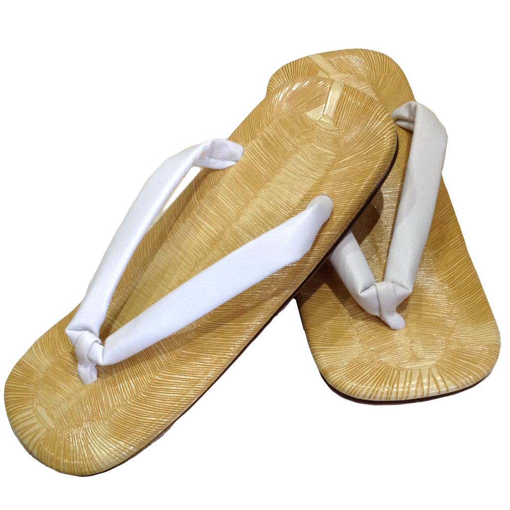Edoten Geta Sandals, Yellow Tatami Embossed, Made in Japan, Light Sole (Double Core), White Strap, Size L (Large)