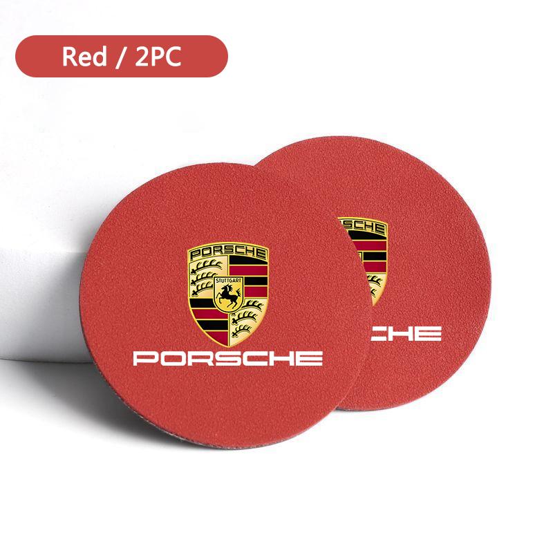 2PC Luxury Car Coaster Water Bottle Cup Holder Mat Anti-slip Pad For Porsche Cayenne Panamera Macan 911 718 918 Taycan Boxster