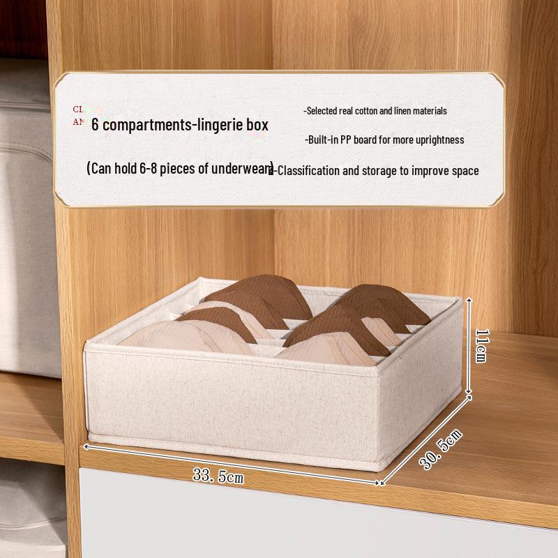 Tianshan Cotton & Linen Washable Storage Box for Bras, Underwear, Panties, and Socks