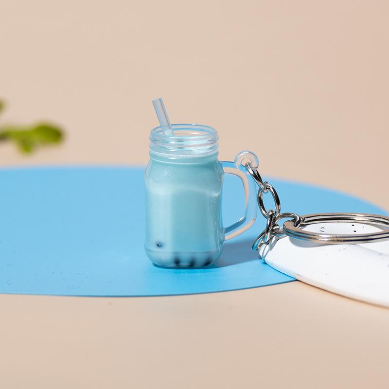 Simulation Milk Tea Cup Keychain Creative Bag Pendant Small Gift for Tea Shops Couple Family Keychain Pendant
