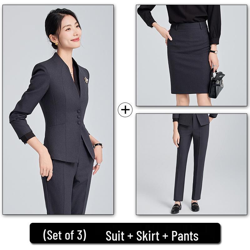 Women's Collarless Suit Jacket - 2024 Spring/Autumn High-End Salon and Hotel Reception Professional Workwear Set