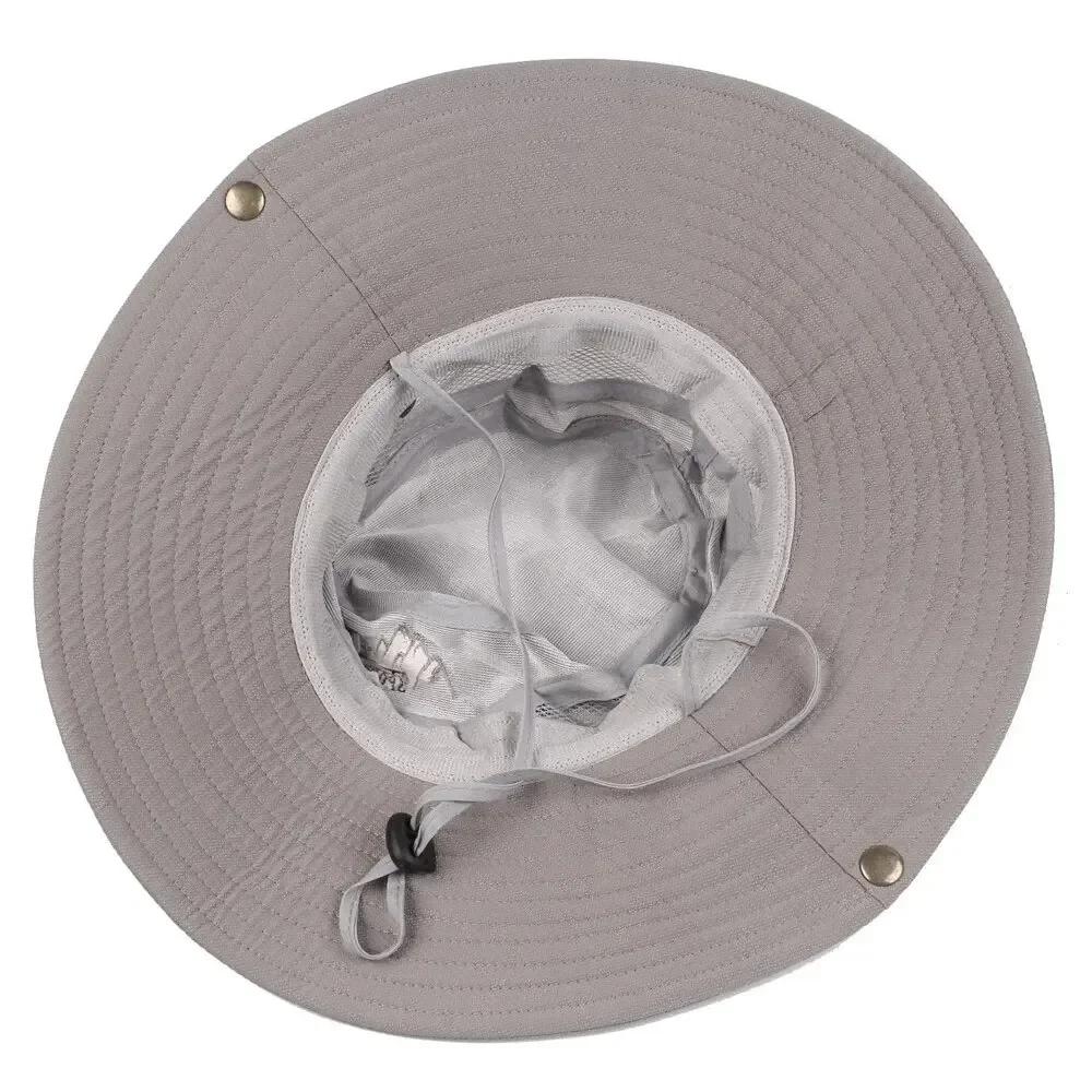 Cappello a secchiello da uomo con tesa larga, protezione UV, stile Panama in rete, cappello da sole per pesca all'aperto, escursionismo, campeggio