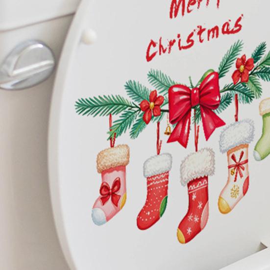 Merry Christmas Toilet Sticker Waterproof Self-adhesive PVC Living Room Bathroom Wall Santa Car Reindeer Stocking Toilet Seat Lid Decoration Decal