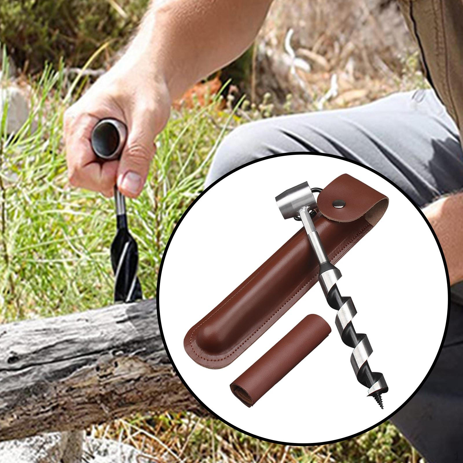 Hand Auger Wood Drill Manual Equipment with Leather Case Survival Settlers Tool Spiral