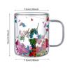 Double Wall Glass Coffee Mug with Handle Colorful Petal Design Tumbler Creative Insulated Cup for Hot Cold Beverages Cappuccino