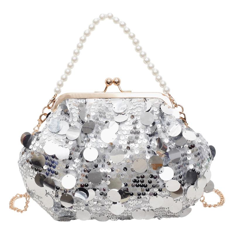Bag, Women's Sequin Dinner, Shell Clip Bag, Light Luxury Socialite Pearl Handbag, Versatile Chain Shoulder Crossbody Bag