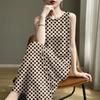 Summer Polka Dots Tank Dress for Women Casual Crew Neck Beach Vacation Sundress Loose Sleeveless Midi Dress