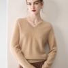 Minimalist Women's Pure Cashmere V-Neck Loose Knit Sweater - Early Autumn Pullover Top