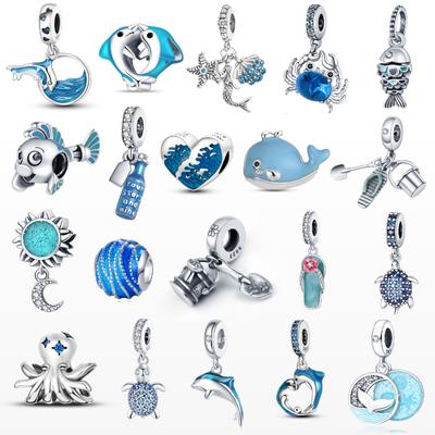 Ozean-Charms, 925er-Sterlingsilber, Muschelblau, passend für selbstgemachten Schmuck