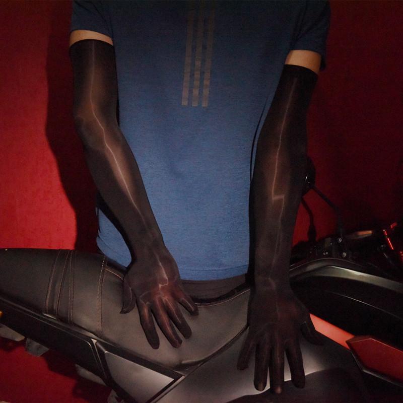 Herren Ultra-dünne Glänzende Anti-Haken Seidenstrumpfhandschuhe Fünf-Finger-Handschuhe Lange Sonnenschutz Damen Hochzeitszeremonie Handschuhe one size blue