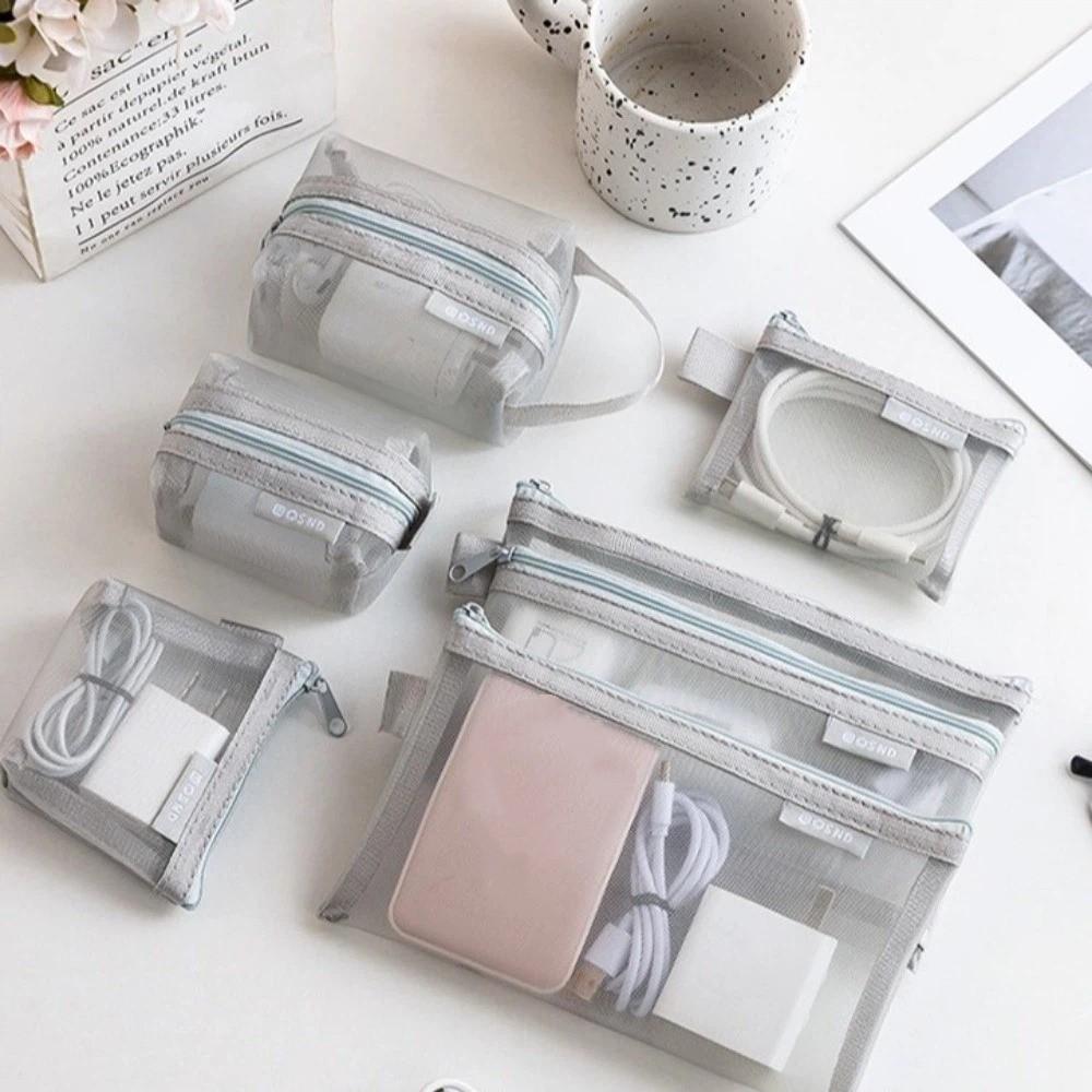 6pcs Set Durable Mesh Storage Bag Minimalist Coin Purse  Electronic Accessories